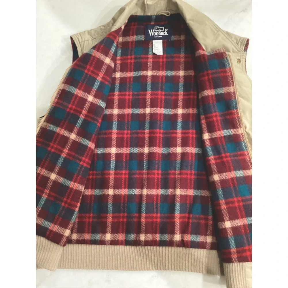 Woolrich Wool Blanket Lined Canvas Hunting Vest Plaid/Tan Men's Large Vintage